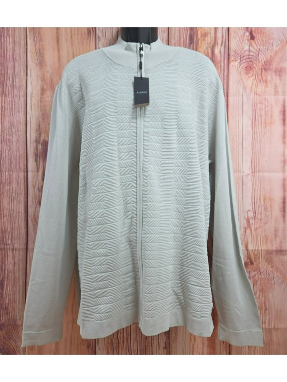 Alfani Mens Textured Full-Zip Sweater XXL Light Gray Modern Style New With Tags